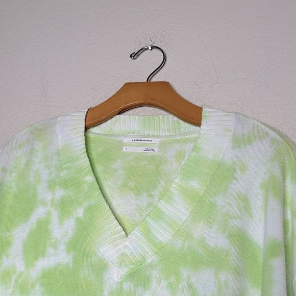 Anthropologie Lira Tie Dye V Neck Sweater Green Sz Large Boho Oversized Cropped - Picture 9 of 10